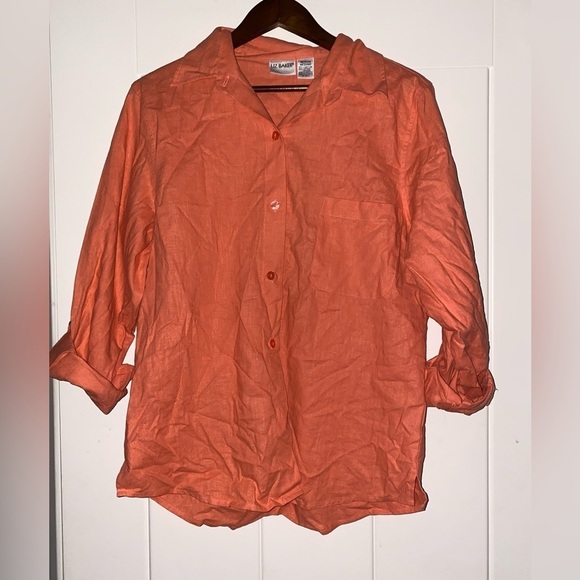 Liz Baker Linen Blend Roll Tab Sleeve Top Beach Vacay Women M Summer Travel‎ - Picture 7 of 8